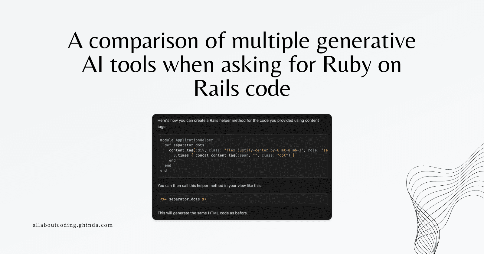 A comparison of multiple generative AI tools when asking for Ruby on Rails code