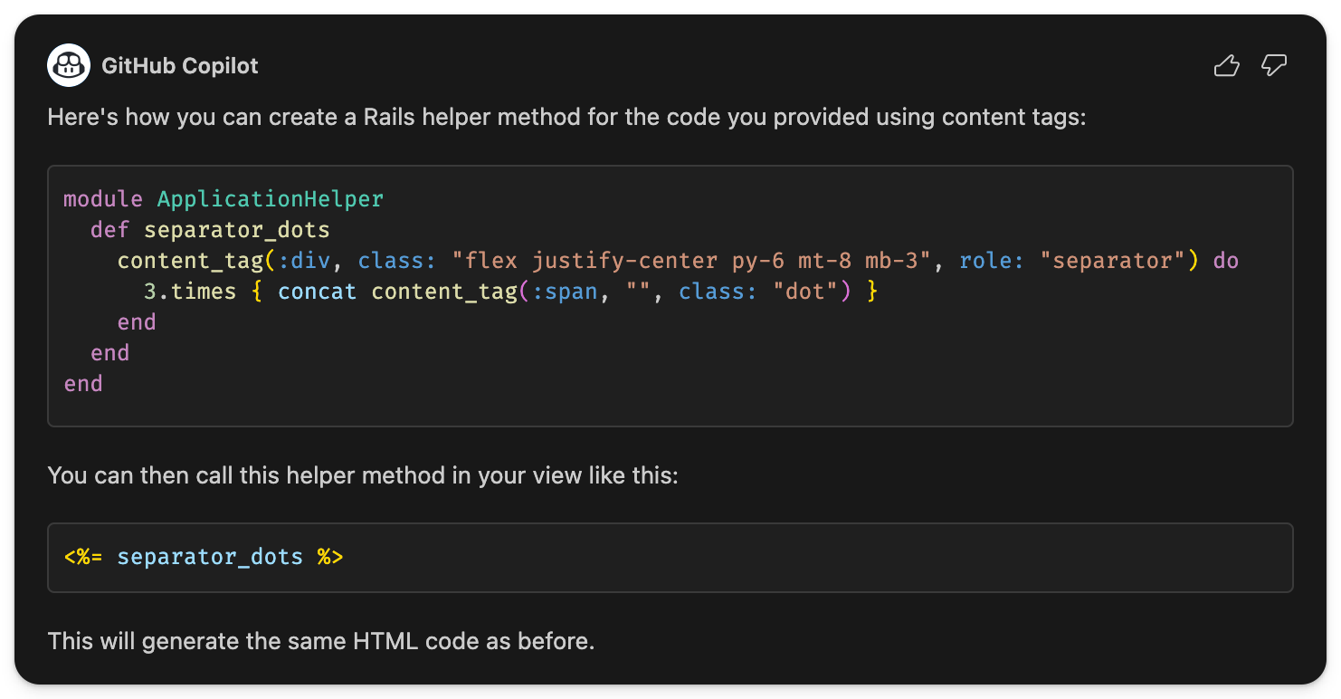 Github Copilot Chat response
