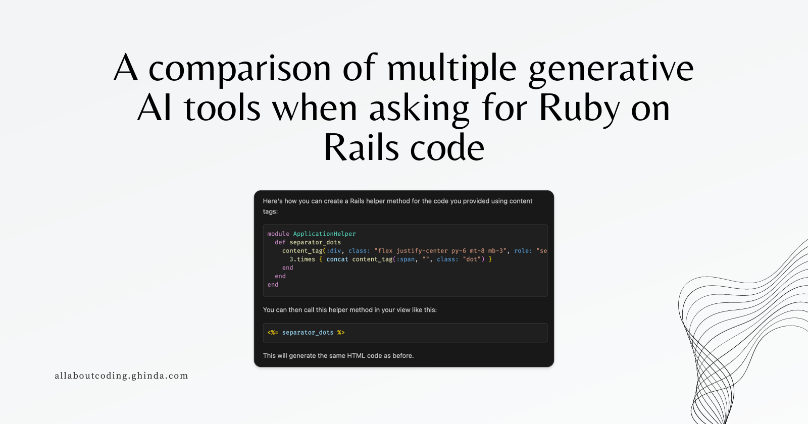 A comparison of multiple generative AI tools when asking for Ruby on ...