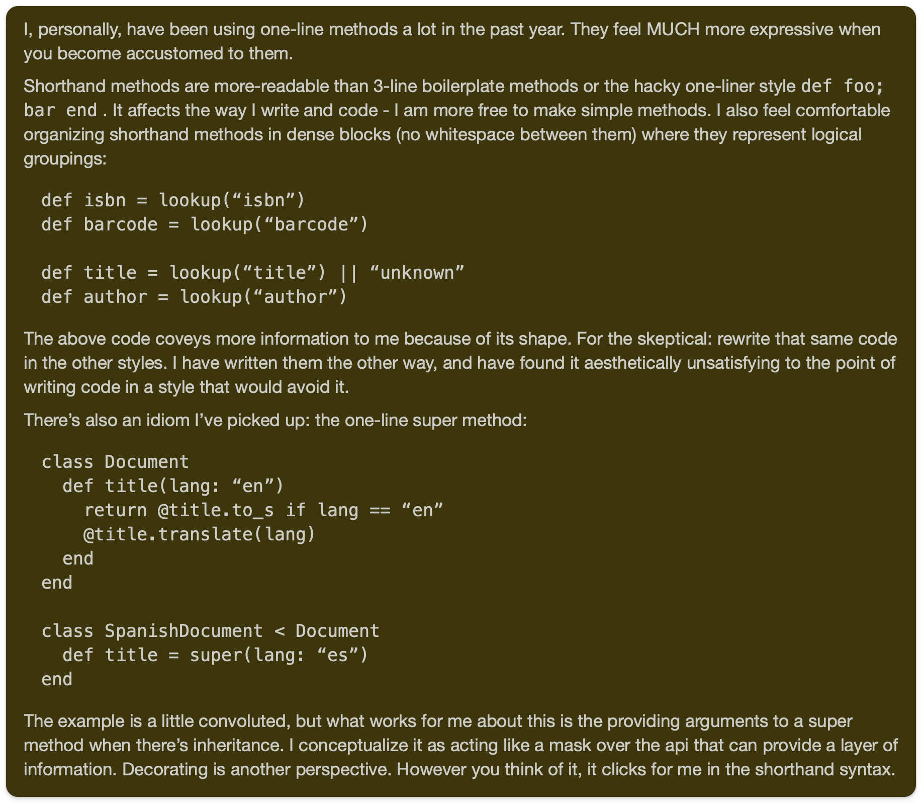 Screenshot of a text shared on Lobsters about using the endless method