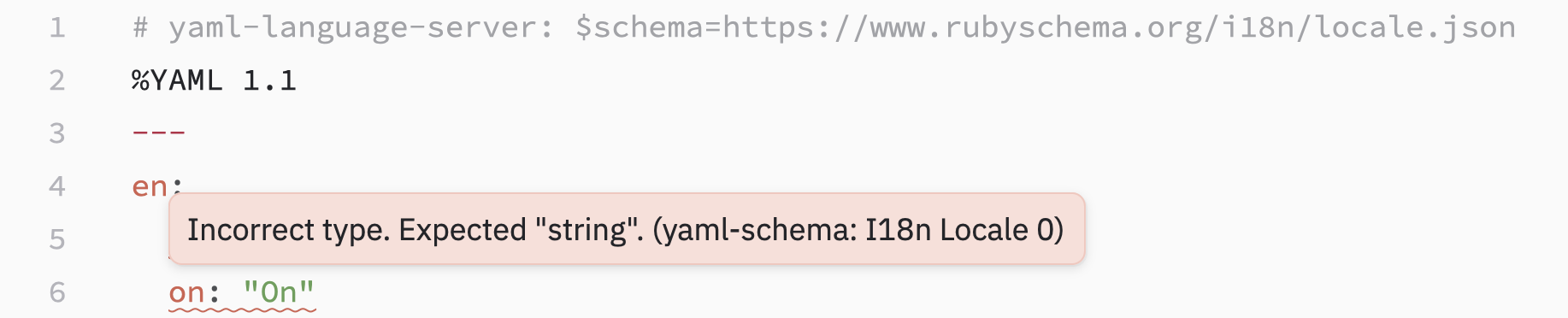 Screenshot of Zed displaying an error mesaage about using `on` as key in locales