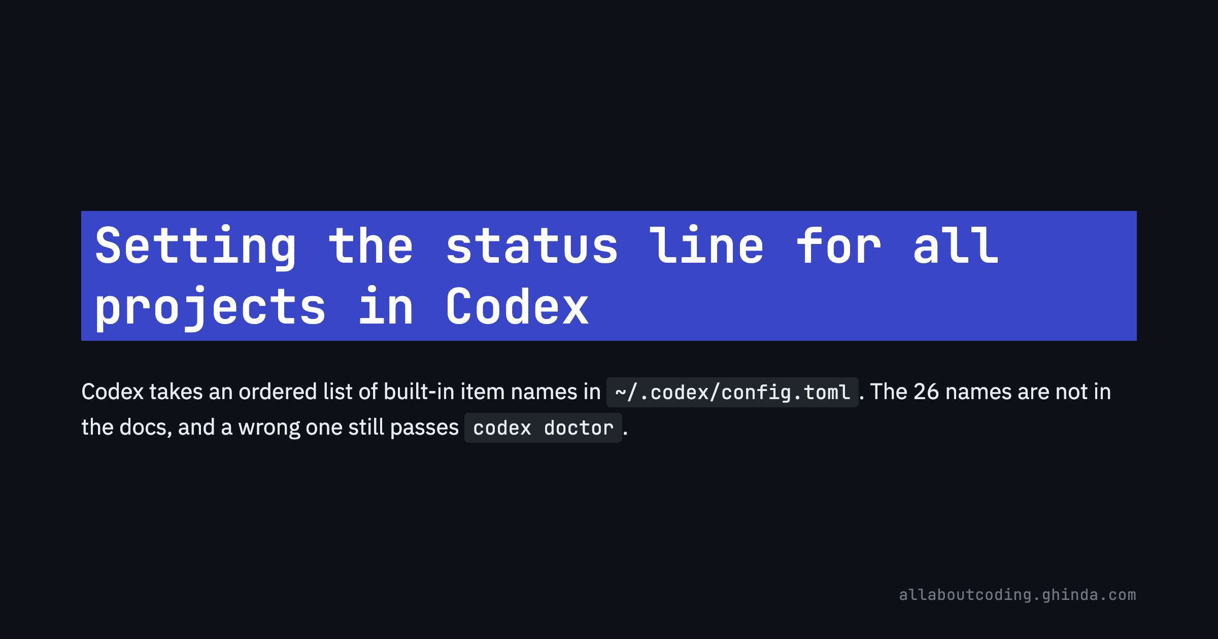 Setting the status line for all projects in Codex